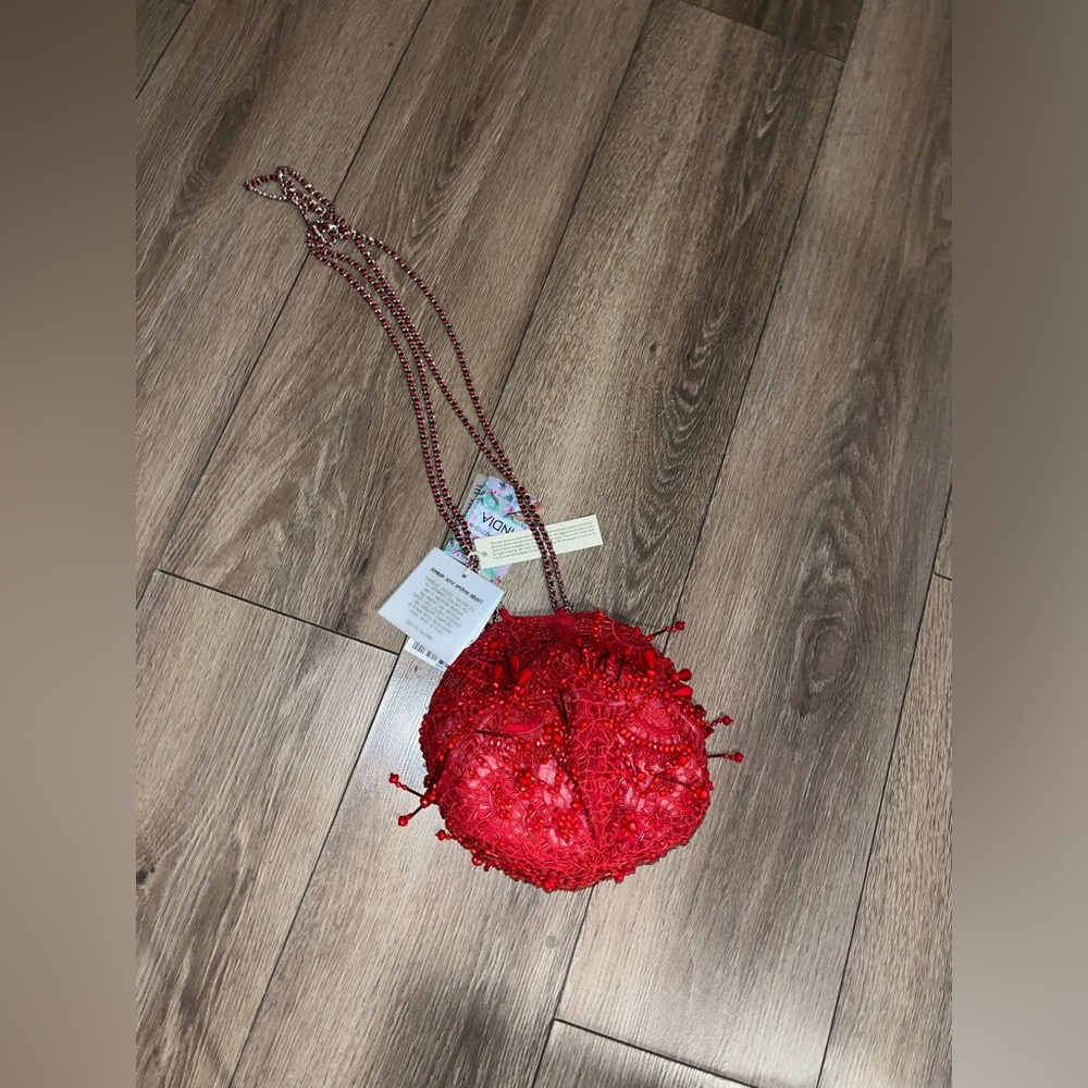 NWT BEADED RED CROSS BODY BAG MADE IN INDIA